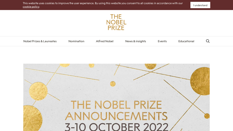 Nobelprize.org
Nobelprize.org,Official web site of the Nobel Foundation
Nobel, Nobelprize, Nobelpriset, Foundation, Prize, Alfred, Museum,
Literature, Physics, Chemistry, Peace, Medicine, Physiology, Economics,
 Laureate, Laureates, Winner, Winners, Award, Awards, Science thumbnail